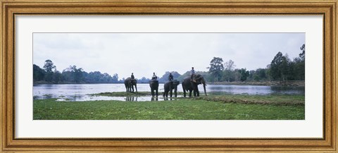 Framed Siem Reap River &amp; Elephants Angkor Vat Cambodia Print
