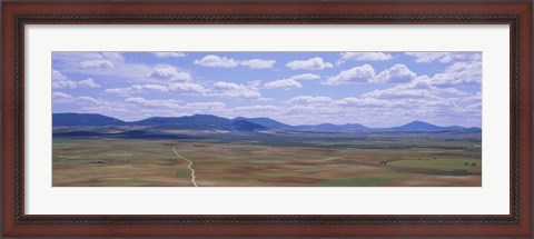 Framed High angle view of a dirt road passing through a landscape, Consuegra, La Mancha, Spain Print