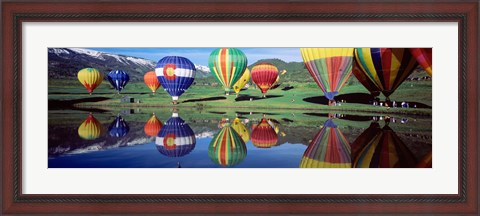 Framed Reflection Of Hot Air Balloons On Water, Colorado, USA Print