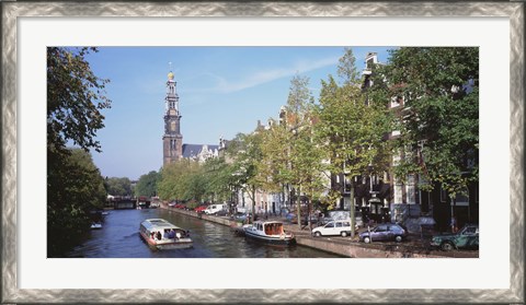Framed Church along a channel in Amsterdam Netherlands Print