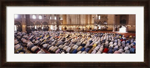Framed Crowd praying in a mosque, Suleymanie Mosque, Istanbul, Turkey Print