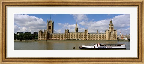 Framed Houses Of Parliament, Water And Boat, London, England, United Kingdom Print