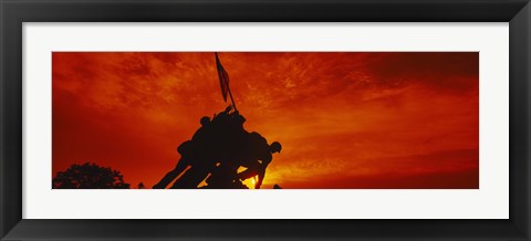 Framed Silhouette of statues at a war memorial, Iwo Jima Memorial, Arlington National Cemetery, Virginia, USA Print