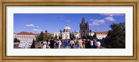 Framed Tourists walking in front of a building, Charles Bridge, Prague, Czech Republic Print
