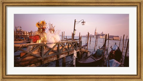 Framed Italy, Venice, St Mark&#39;s Basin, people dressed for masquerade Print