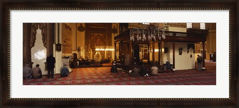 Framed Group of people praying in a mosque, Ulu Camii, Bursa, Turkey Print