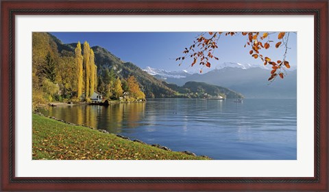 Framed Switzerland, Canton Lucerne, Lake Vierwaldstattersee Vitznau, Panoramic view of mountains around a lake Print