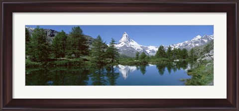 Framed Reflection of a mountain in a lake, Matterhorn, Riffelsee Lake, Pennine Alps, Zermatt, Valley, Switzerland Print