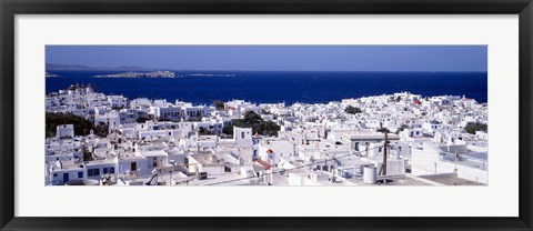 Framed Aerial View of Mykonos and Mediterranean Sea, Greece Print