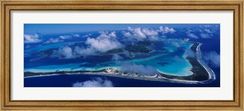 Framed Aerial View Of An Island, Bora Bora, French Polynesia Print