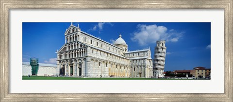 Framed Facade of a cathedral with a tower, Pisa Cathedral, Leaning Tower of Pisa, Pisa, Tuscany, Italy Print