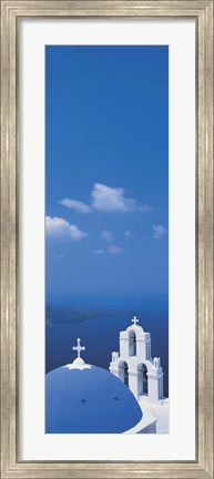 Framed Church dome and belfry, Santorini Island Greece Print