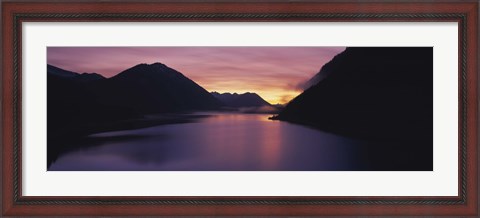 Framed Sunset over a lake, Sylvenstein Lake, Bavarian Alps, Germany Print