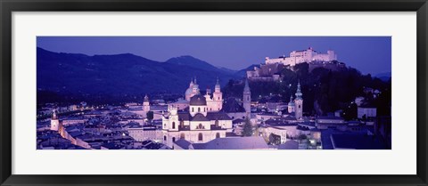 Framed Austria, Salzburg, Panoramic view of the city in dusk Print