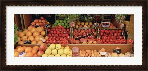 Framed Close-Up Of Fruits In A Market, Rue De Levy, Paris, France Print