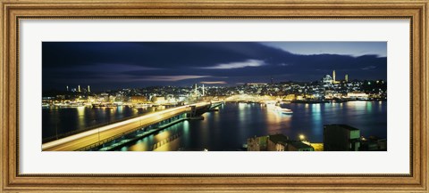 Framed High angle view of a bridge lit up at night, Istanbul, Turkey Print