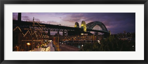 Framed Bridge lit up at night, Sydney Harbor Bridge, Sydney, New South Wales, Australia Print