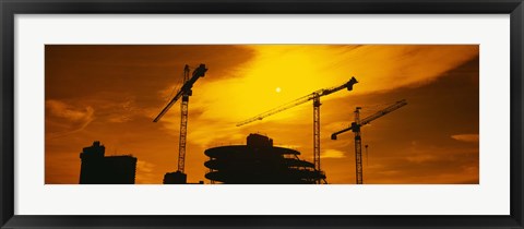 Framed Silhouette of cranes at a construction site, London, England Print