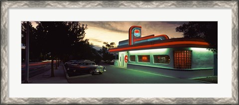 Framed Restaurant lit up at dusk, Route 66, Albuquerque, Bernalillo County, New Mexico, USA Print