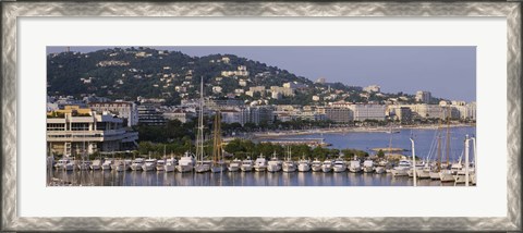 Framed High Angle View Of Boats Docked At Harbor, Cannes, France Print