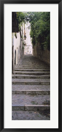 Framed Narrow staircase to a street, Girona, Costa Brava, Catalonia, Spain Print