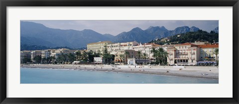 Framed Hotels On The Beach, Menton, France Print
