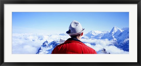 Framed Man Contemplating Swiss Alps, Switzerland Print