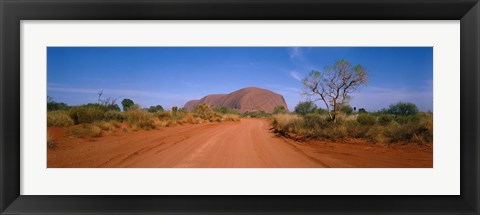 Framed Desert Road And Ayers Rock, Australia Print