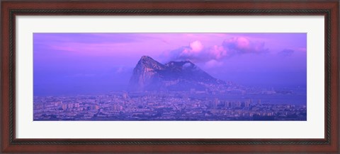 Framed Rock Of Gibraltar in the fog at dusk, Andalucia, Spain Print