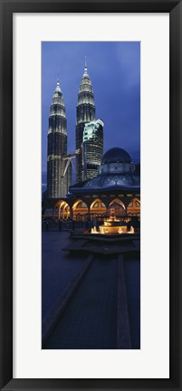 Framed Twin Towers Lit Up At Dusk, Petronas Towers, Kuala Lumpur, Malaysia Print