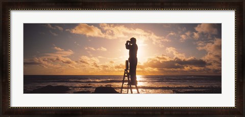Framed Man Looking Through Binoculars In Silhouette Print