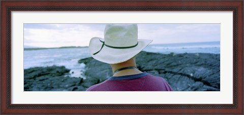 Framed Man with Straw Hat Galapagos Islands Ecuador Print