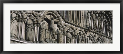 Framed Low angle view of statues carved on wall of a cathedral, Trondheim, Norway Print
