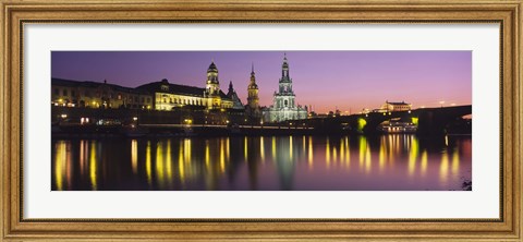 Framed Reflection Of Buildings On Water At Night, Dresden, Germany Print