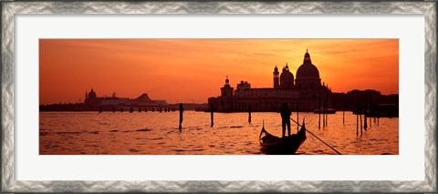 Framed Silhouette of a person on a gondola with a church in background, Santa Maria Della Salute, Grand Canal, Venice, Italy Print