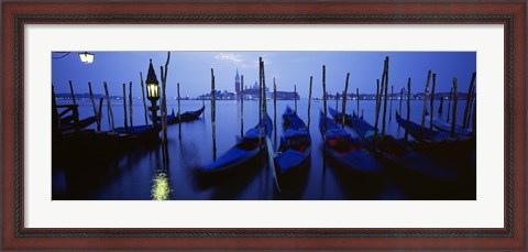 Framed Moored Gondolas at Night, Grand Canal, Venice, Italy Print
