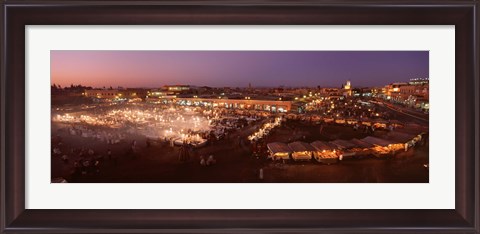 Framed High angle view of a market lit up at dusk, Djemaa El Fna, Medina Quarter, Marrakesh, Morocco Print
