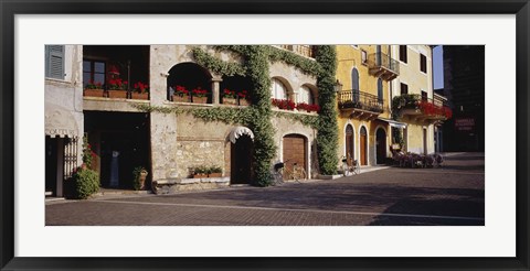 Framed Houses at a road side, Torri Del Benaco, Italy Print