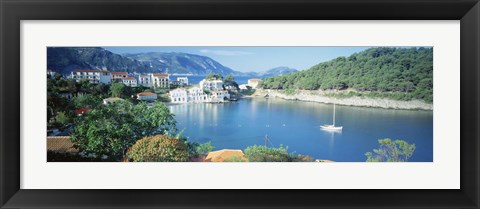 Framed High Angle View Of A Town On The Waterfront, Cephalonia, Greece Print