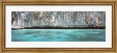 Framed High Angle View Of Three People Snorkeling, Phi Phi Islands, Thailand Print