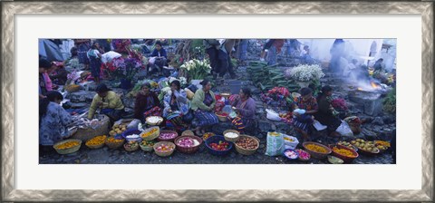 Framed High Angle View Of A Group Of People In A Vegetable Market, Solola, Guatemala Print