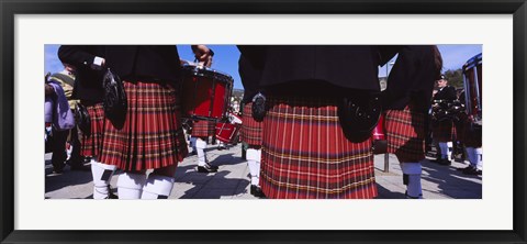 Framed Group Of Men Playing Drums In The Street, Scotland, United Kingdom Print