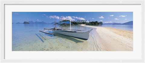 Framed Fishing boat moored on the beach, Palawan, Philippines Print
