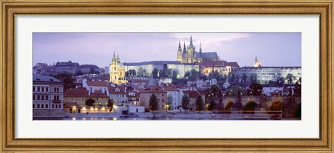 Framed Castle lit up at dusk, Hradcany Castle, Prague, Czech Republic Print