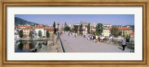 Framed Tourists walking on a bridge, Charles Bridge, Prague, Czech Republic Print