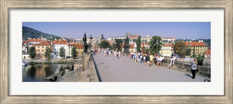 Framed Tourists walking on a bridge, Charles Bridge, Prague, Czech Republic Print