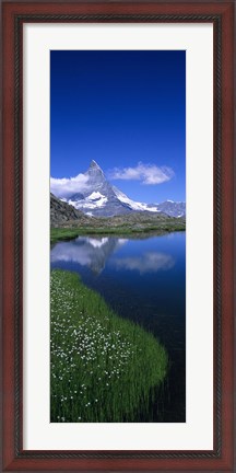 Framed Reflection of a mountain in water, Riffelsee, Matterhorn, Switzerland Print