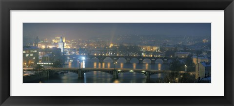 Framed High angle view of a bridge at dusk, Charles Bridge, Prague, Czech Republic Print