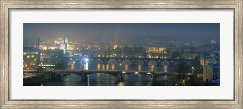 Framed High angle view of a bridge at dusk, Charles Bridge, Prague, Czech Republic Print