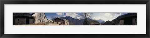 Framed Low angle view of mountains near a village, Navone Village, Blenio Valley, Ticino, Switzerland Print